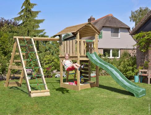Jungle Cottage | Spielturm aus Holz mit Schaukel & Kletternetz
