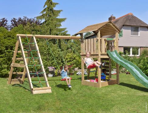 Jungle Cottage | Spielturm aus Holz mit Schaukeln & Kletternetz