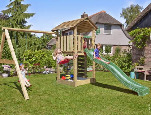 Jungle Cottage | Spielturm aus Holz mit Doppelschaukel