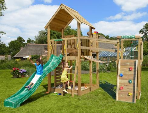 Jungle Palace | Spielturm aus Holz mit Rutsche & Klappernde Brücke