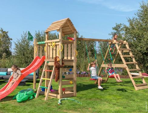 Jungle Safari | Klettergerüst aus Holz mit Schaukeln & Kletternetz
